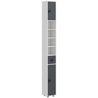 Kleankin Slim Bathroom Cabinet - Toilet Roll Storage W/ Open Shelves - Grey | TJ Hughes