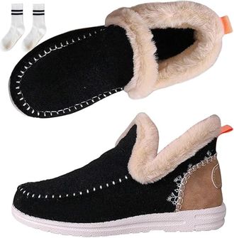 Generic Orthopedic Fleece Slip-On Boots for Women, Warm Plush Lined Winter Shoes with Arch Support, Lightweight Casual Indoor Outdoor (Black, UK, Adult, Women