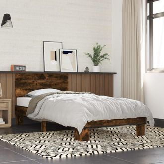 vidaXL Estructura Cama Madera Ingenier&iacute;a Metal Roble Humo 100x200 Cm Vidaxl