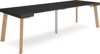 Skraut Home Mesa Consola Extensible, Mesa Comedor Plegable, 260, Para 12 Comensales, Patas De Madera, Estilo Moderno, Negro - Skraut Home