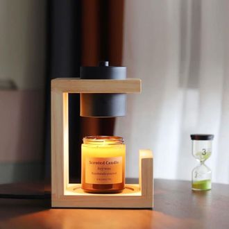 OEM L&aacute;mpara Calentadora De Velas, Madera Natural Y Negra, Con Regulador De Intensidad Y Temporizador, Dise&ntilde;o Moderno Para Uso En Interiores, Difusor De Fr