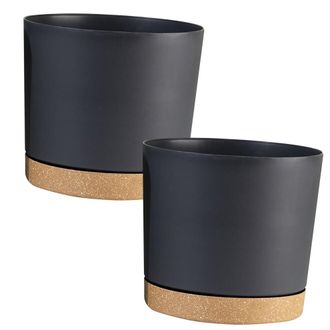 OEM Maceta Redonda De Doble Capa - Negra Y Gris