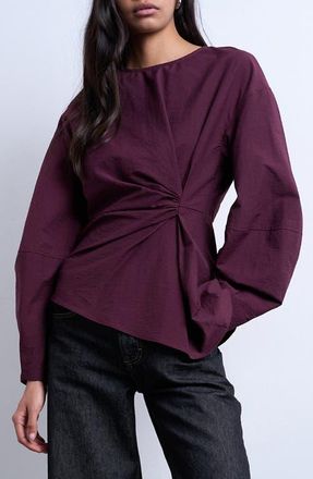 Topshop Asymmetric Pleat Long Sleeve Top in Burgundy at Nordstrom, Size 10 Us