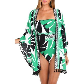 Sunshine 79 Monstera Tassel Trim Cover-Up in Green Multi at Nordstrom Rack