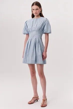 Exquise Nancy Puff Sleeve Fitted Pocketed Mini Dress in Blue at Nordstrom, Size X-Small