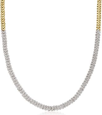 Ross-Simons Diamond Leaf Necklace in 18kt Gold Over Sterling
