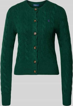 Polo Ralph Lauren Strickjacke aus Wolle-Kaschmir-Mix mit Zopfmuster in Dunkelgruen, Größe XL