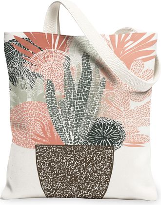 Generic Floral Canvas Tote Bags, Vintage Inspired Plant Design Reusable Grocery Bags, Lightweight Washable Shoulder Strap Canvas Fo, Peach, 13x15 Inch