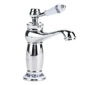 OEM Grifo De Ba&ntilde;o De Lat&oacute;n Vintage Con Manija De Porcelana Azul Y Blanca, Mezclador De Agua Fr&iacute;a/caliente, Elegante Dise&ntilde;o Cromado Antiguo