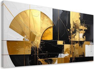 Feeby Cuadro En Lienzo, Abstracci&oacute;n Geom&eacute;trica Acentos Dorados, 120x60