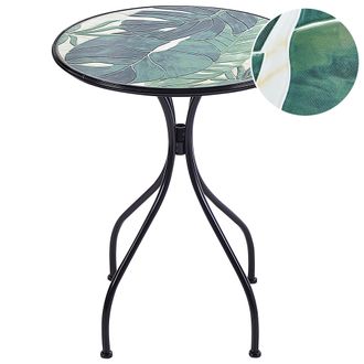 Beliani Mesa De Balc&oacute;n Exterior Metal Estilo Vintage Tablero De Mosaico Estructura Hierro Negro Verde Cozzana