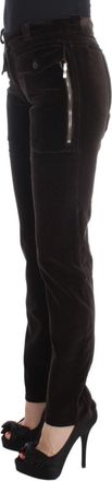 Ermanno Scervino Womens Brown Cotton Velvet Zippers Slim Fit Pants