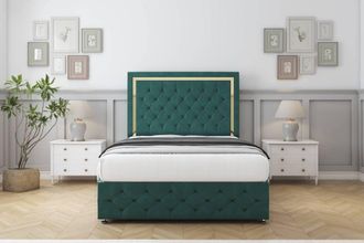Comfort Beds Sofia Gold Plush Divan Set 2 Drawers-26 Headboard-Footboard in Emerald | Size: Super King