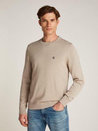 Calvin Klein Jeans Rundhalspullover CALVIN KLEIN JEANS MODERN CREW NECK SWEATER, Herren, Gr. 3XL, beige (atmosphere), Strick, Obermaterial: 100% Baumwolle, unifarben, re