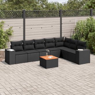 vidaXL Set De Sof&aacute;s De Jard&iacute;n 8 Piezas Y Cojines Rat&aacute;n Sint&eacute;tico Negro Vidaxl