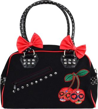 Banned BLACK RED SUGAR SKULL CHERRY BOMB HANDBAG BAG TATTOO ROCKABILLY BEDLAM