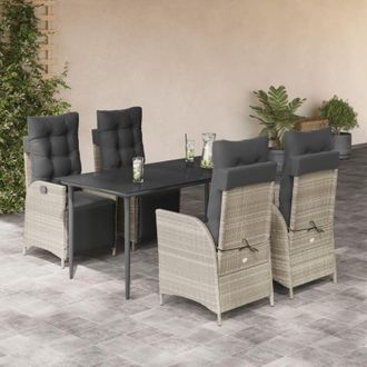 vidaXL Set Comedor De Jard&iacute;n 5 Pzas Cojines Rat&aacute;n Sint&eacute;tico Gris Claro Vidaxl