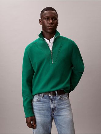 Calvin Klein Mens Tech Knit Quarter Zip Sweater - Green - L