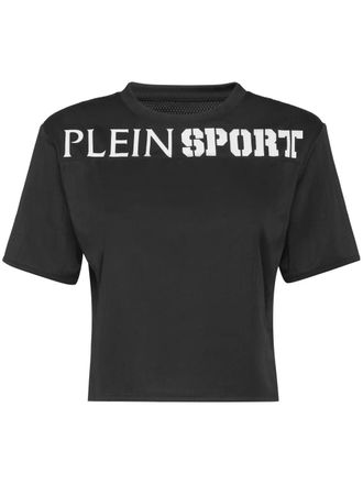 Plein Sport cropped T-shirt - women - Polyester - L - Black