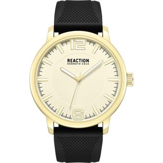 Kenneth Cole Reaction Classic Black Silicone Strap Watch, 44mm in Yellow/Black at Nordstrom Rack