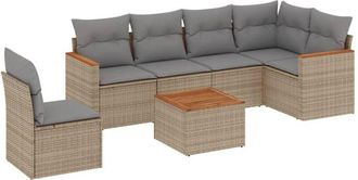 vidaXL Vidaxl - Set Sof&aacute;s De Jard&iacute;n 7 Piezas Y Cojines Rat&aacute;n Sint&eacute;tico Beige