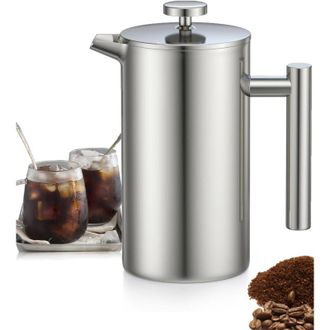 OEM Caffettiera A Pressa Francese Da 1 Litro In Acciaio Inox Con Triplo Filtro, Funzione Di Mantenimento In Caldo E Pistone In Acciaio Inox