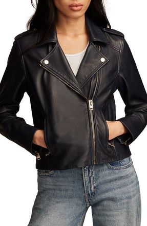 Lucky Brand Classic Leather Moto Jacket in Midnight Navy at Nordstrom, Size Small