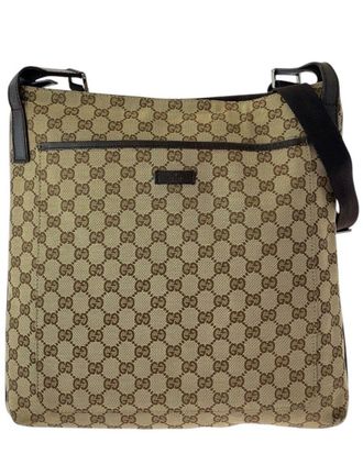 Gucci Beige Brown Gg Canvas Leather Messenger Bag (Authentic Pre-Loved)
