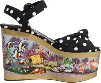 Dolce & Gabbana Multicolor Fish Polka Dot Wedge Sandals Womens Shoes