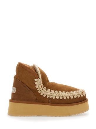 Mou Mini Eskimo Beige Ankle Boots With Logo Patch On The Rear In Leather And Suede Woman