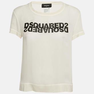 Dsquared2 White Logo Print Silk T-Shirt