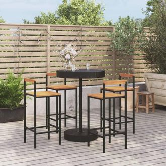 vidaXL Mesa Bar Y Taburetes Jard&iacute;n 5 Pzas Madera Acacia Rat&aacute;n Pe Negro Vidaxl