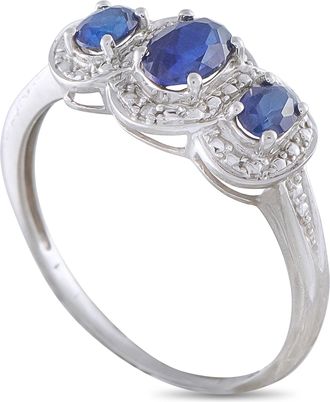 Luxury Bazaar 14K White Gold 1.0ct Sapphire Three-Stone Ring MF01-081926