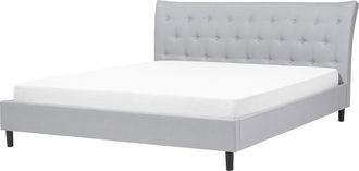 Beliani Cama Tapizada Gris Claro 180 X 200 Cm Con Somier Y Cabecero Acolchado Saverne