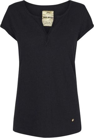 Mos Mosh Zwart Linnen Katoen Tee Top - Dames - T-shirts - Zwart - S - Katoen - Tops