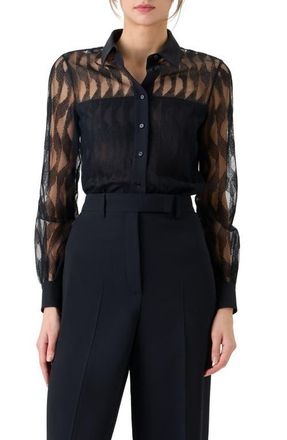 Akris High Plains Tulle Jacquard Button-Up Shirt in Black at Nordstrom, Size 12