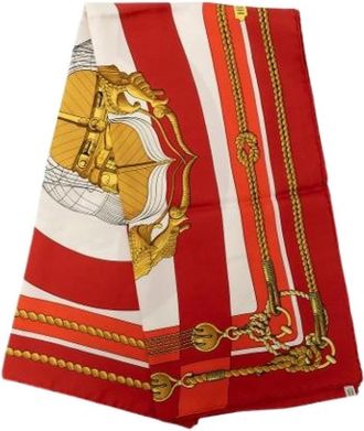 Herm&egrave;s Pre-owned Chateaux d Arriere Sjaal - Dames - Vintage Accessoires - Rood - ONE Size - Vintage