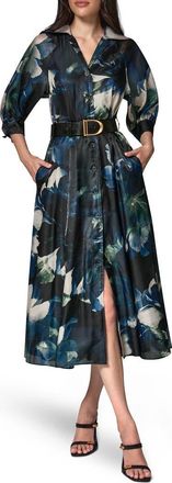 DKNY Belted Printed Shirtdress in Black Forest at Nordstrom, Size 12
