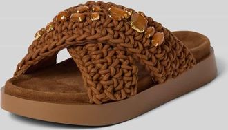 INUIKII Pantoletten mit Ziersteinbesatz in Dunkelbraun, Gr&ouml;&szlig;e 36