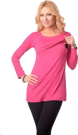 Purpless Maternity 2in1 Pregnancy and Nursing Round Neck Long Sleeves Breastfeeding Women Top Tunic 7021 (10, Hot Pink)