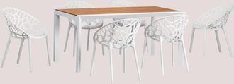Sklum Set De Mesa Rectangular En Madera Y Aluminio (160x90 Cm) Archer Classic Y 6 Sillas De Jard&iacute;n Apilables Ores Sklum