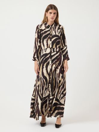 Y.A.S Hemdblusenkleid Y.A.S YASSAVANNA LONG SHIRT DRESS, Damen, Gr. XL, N-Gr, sandshell aop:zebra print, Web, Obermaterial: 100% Viskose, animal-print, bedr