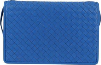 Bottega Veneta Double Compartment Flap Intrecciato Nappa Blue Leather Handbag (Pre-Owned)