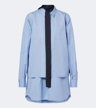 sacai Layered striped cotton-blend poplin shirt