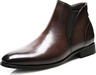 Generic Mens Chelsea Boots PU Leather Ankle Boots for Men Classic Stylish Slip on Dress Shoes for Casual Fomal Wear,Coffee,8.5 UK