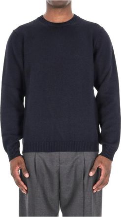 Roberto Collina Blauwe Merino Trui Hoge Kwaliteit - Heren - Ronde hals truien - Blauw - L - Wol - Truien & Vesten