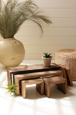 Kalalou Set Of Four Recycled Wood Nesting Rectangle Risers