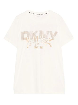 DKNY logo-print T-shirt - women - Fabric - M - Neutrals