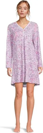 Karen Neuburger Paisley Fusion Long Sleeve Sleep Dress with Satin Details Womens Clothing Paisley Ditsy : XL (Womens 18-20)