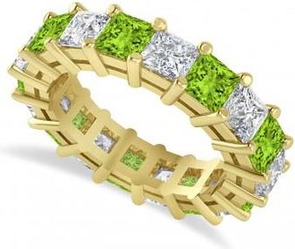 Allurez Princess Diamond & Peridot Wedding Band 14k Yellow Gold (5.94ct)